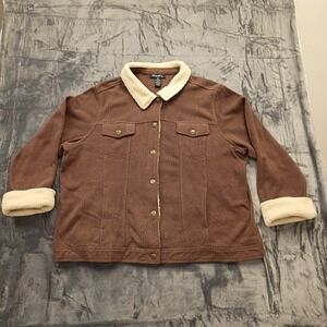 DENIM & CO. Brown Sherpa Collar Fleece Jacket 3X Cozy Outerwear